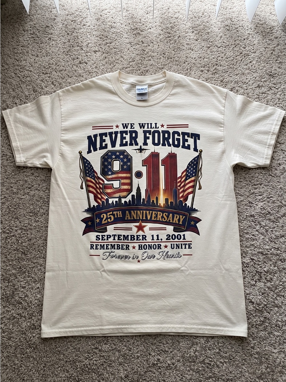 9/11 25th Anniversary Memorial Graphic Tee Never Forget September 11  Shirt